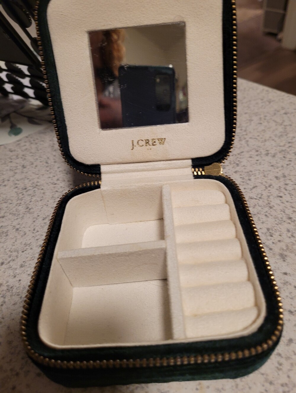 J. Crew Green Jewelry Travel Case with Cream Interior